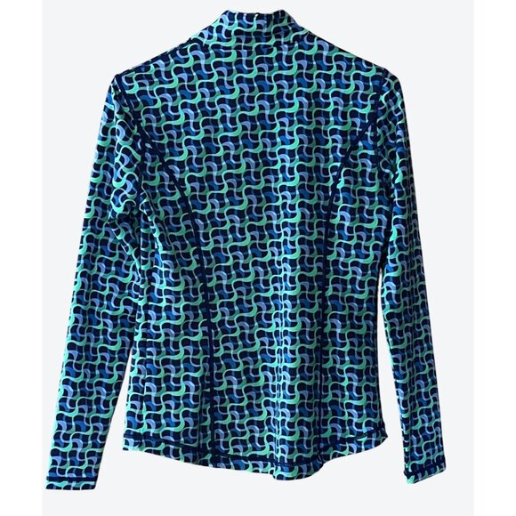 J. Mclaughlin Women's Small Long Sleeve Full Zip Blue Green Geometric Golf Top - Picture 4 of 6